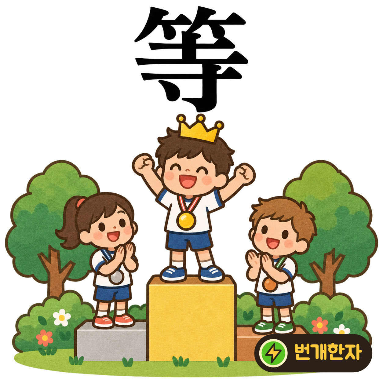 等: 대나무 모양 ⺮ 아래에 절 寺가 있어요. 길이가 같은 대나무를 한 무리로 모으는 장면을 상상해요. (기억 그림)