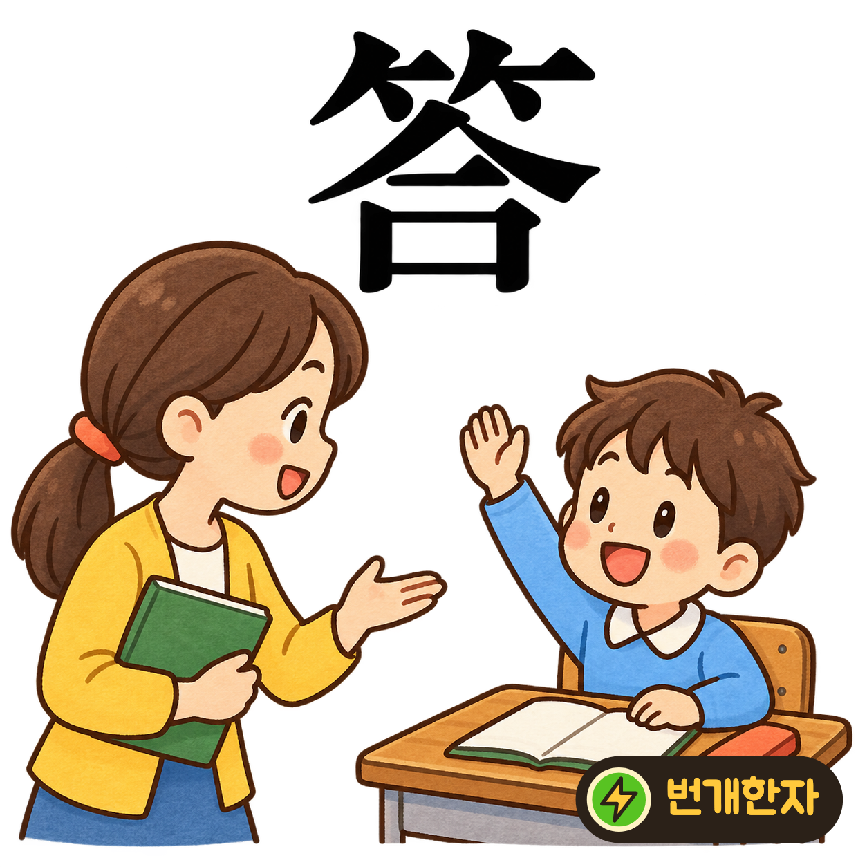 答: 대나무 모양 ⺮ 아래에 합할 合이 있어요. 질문 쪽지에 꼭 맞는 대답을 적는 모습이에요. (기억 그림)