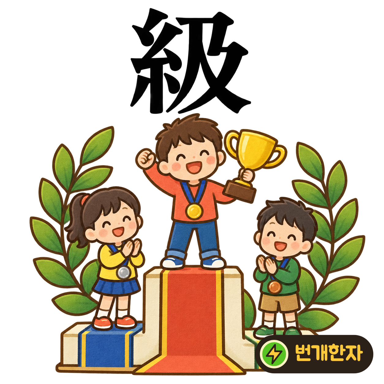 級: 실 糸 옆에 미칠 及이 있어요. 실의 매듭을 한 단계씩 짚으며 다음 등급에 닿아요. (기억 그림)