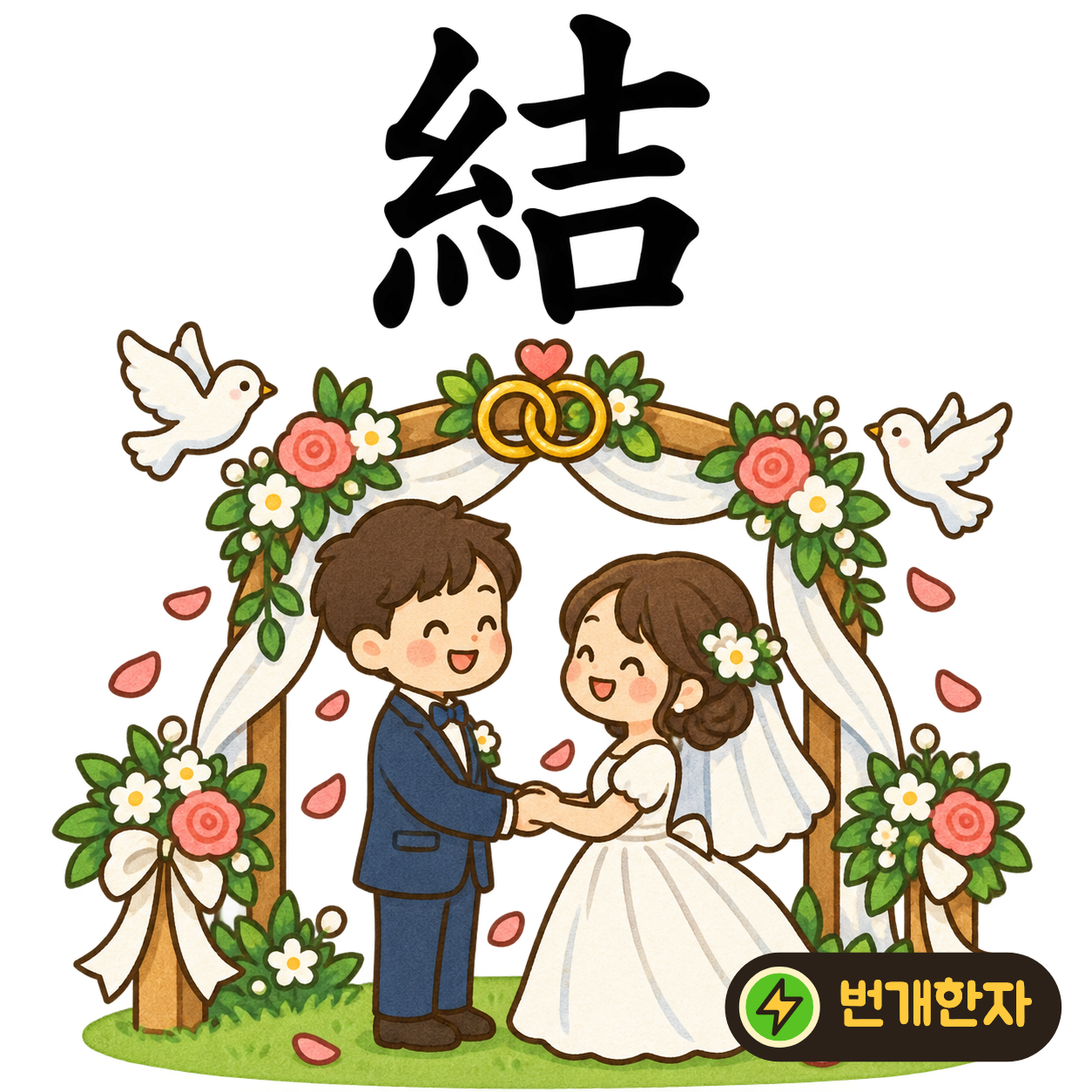 結: 실 糸 옆에 길할 吉이 있어요. 좋은 일을 바라며 실에 매듭을 맺어요. (기억 그림)