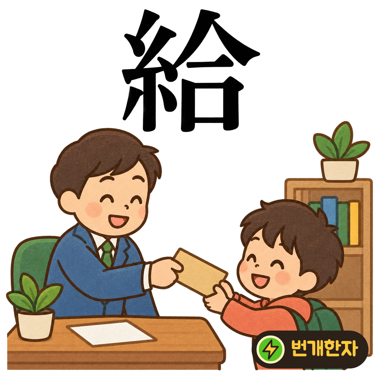 給: 실 糸 옆에 합할 合이 있어요. 모은 실을 필요한 사람에게 나누어 줘요. (기억 그림)