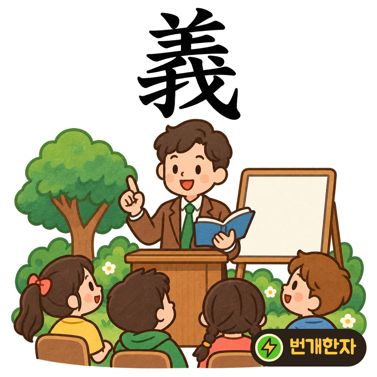 義: 양 羊 아래에 나 我가 있어요. 내가 작은 양을 바르게 돌보는 것이 옳은 일이라고 기억해요. (기억 그림)