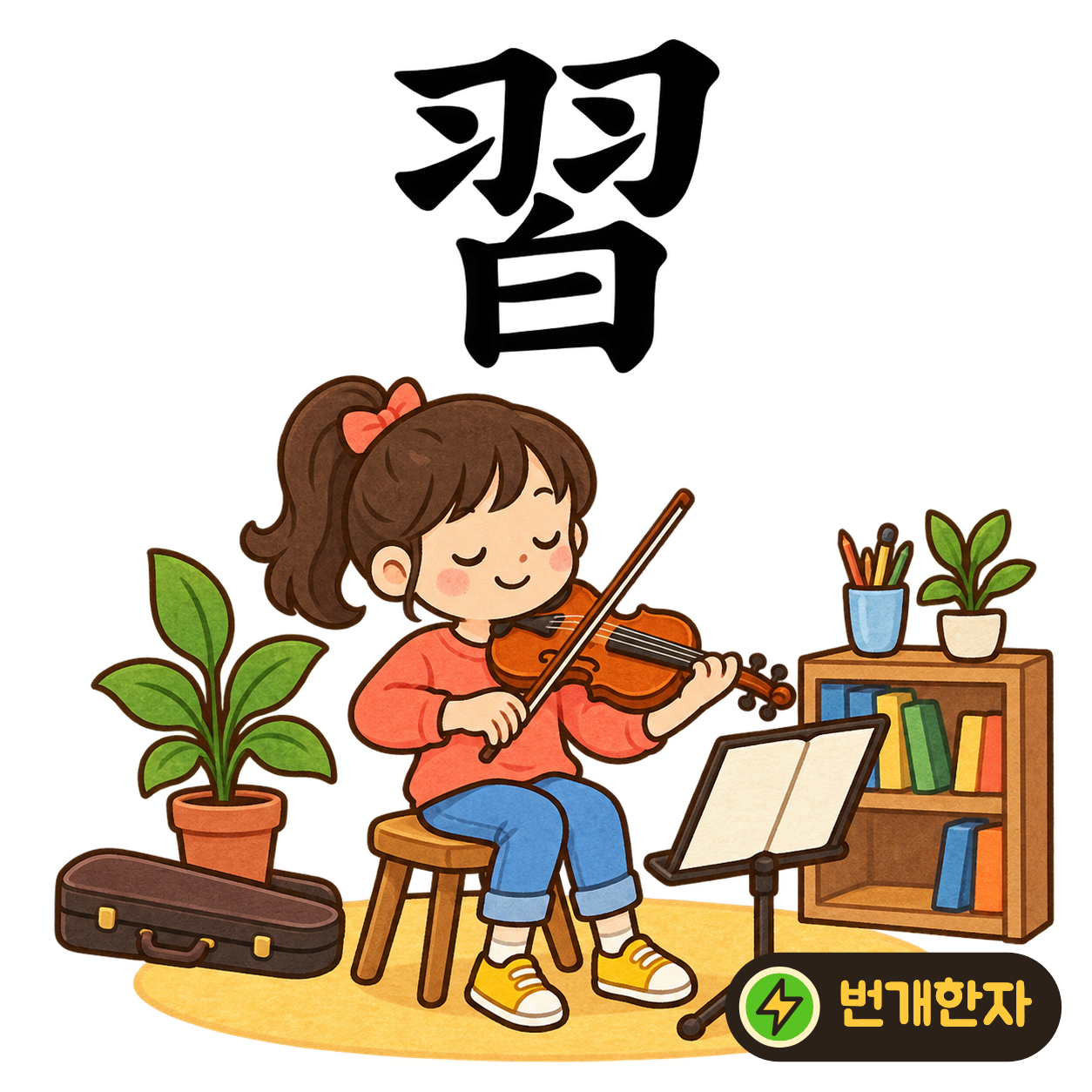 習: 깃 羽 아래에 흰 白이 있어요. 새가 밝은 곳에서 날개를 움직이며 날기를 익히는 모습이에요. (기억 그림)