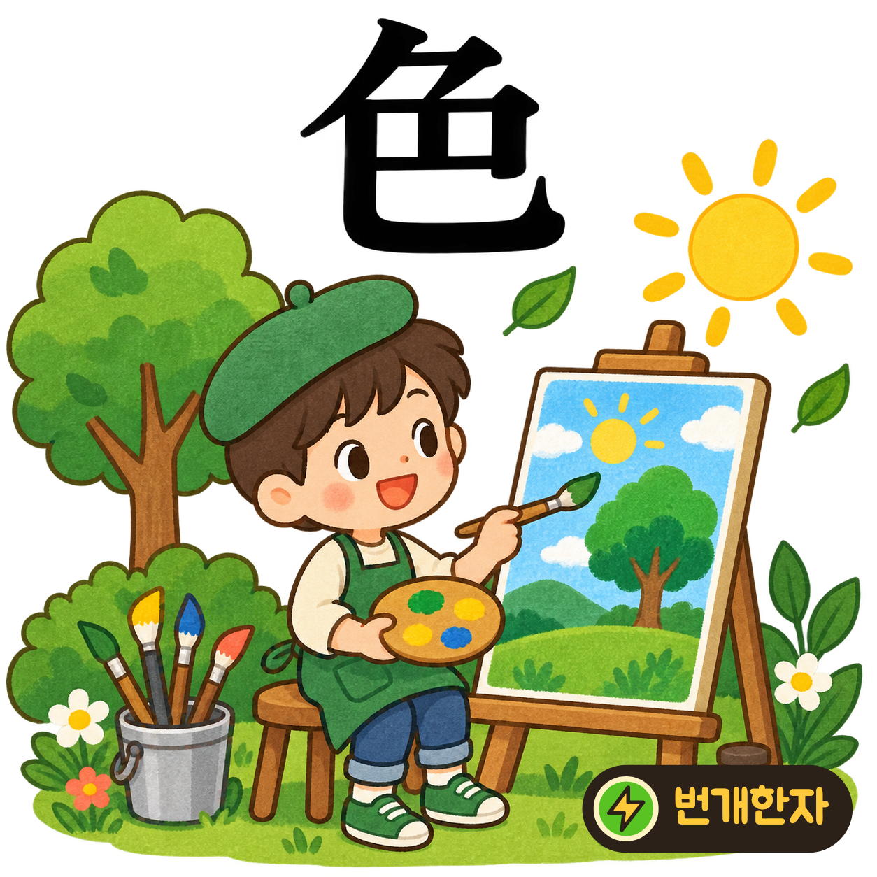 色: 윗부분 아래에 巴가 있어요. 동그랗게 감긴 물감 덩어리에서 고운 빛깔이 나온다고 상상해요. (기억 그림)
