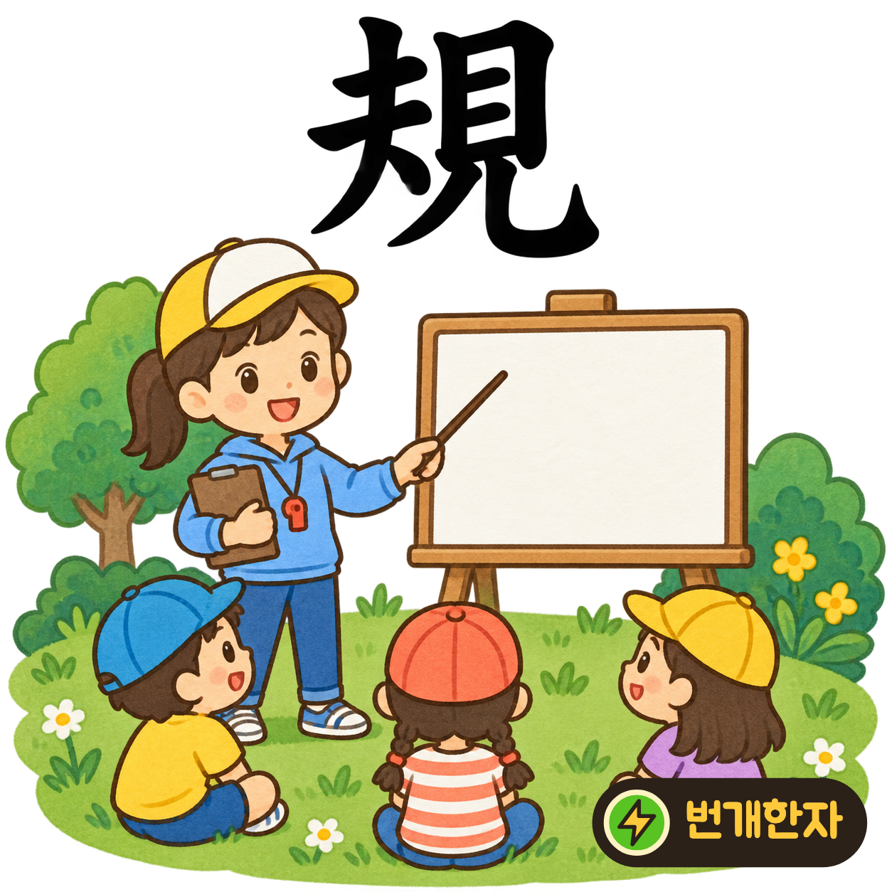 規: 지아비 夫 옆에 볼 見이 있어요. 사람이 규칙을 눈으로 확인하는 모습을 떠올려요. (기억 그림)