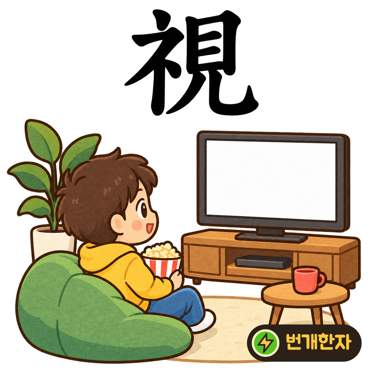 視: 보일 示의 옆모양 礻 옆에 볼 見이 있어요. 보여 주는 것을 눈여겨보는 장면이에요. (기억 그림)