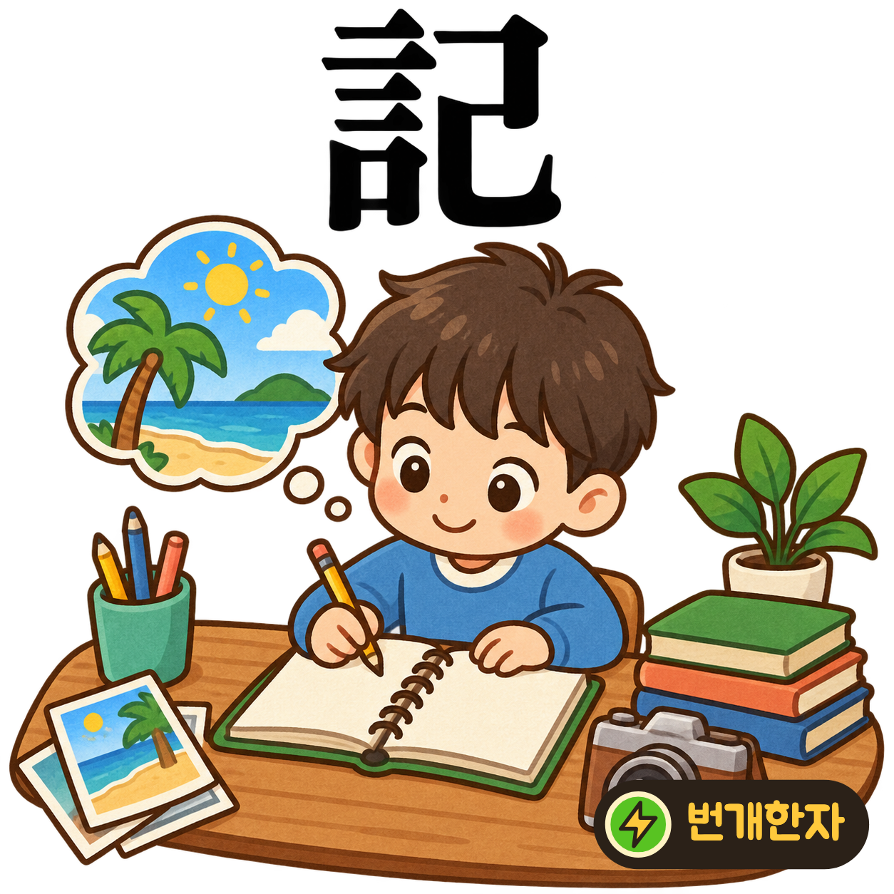 記: 말씀 言 옆에 몸 己가 있어요. 내가 한 말을 잊지 않게 기록하는 모습이에요. (기억 그림)