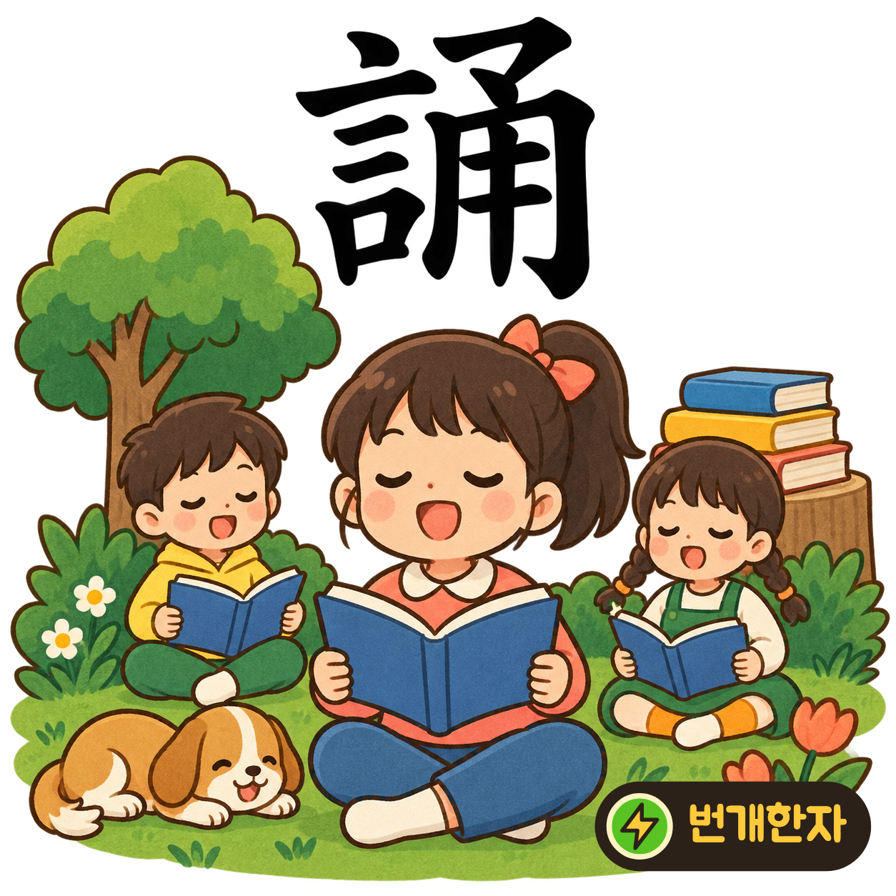 誦: 말씀 言 옆에 쓸 用이 든 甬이 있어요. 배운 말을 자꾸 써 보며 소리 내어 외워요. (기억 그림)