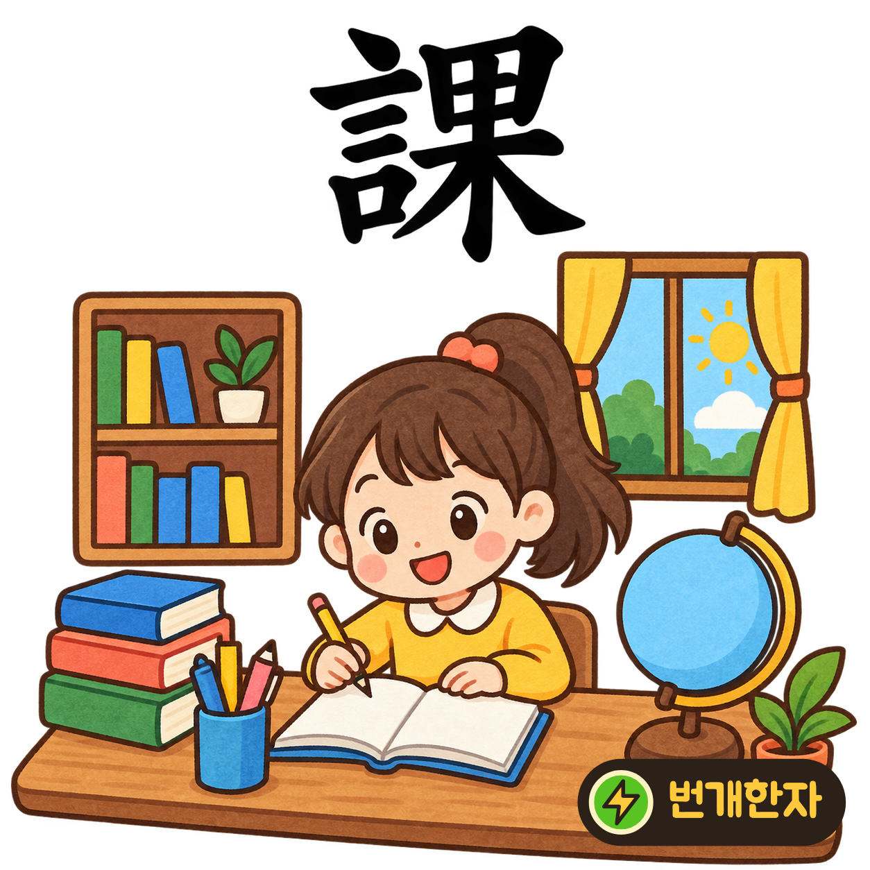 課: 말씀 言 옆에 열매 果가 있어요. 공부한 내용을 말로 설명하면 배움의 열매가 생겨요. (기억 그림)
