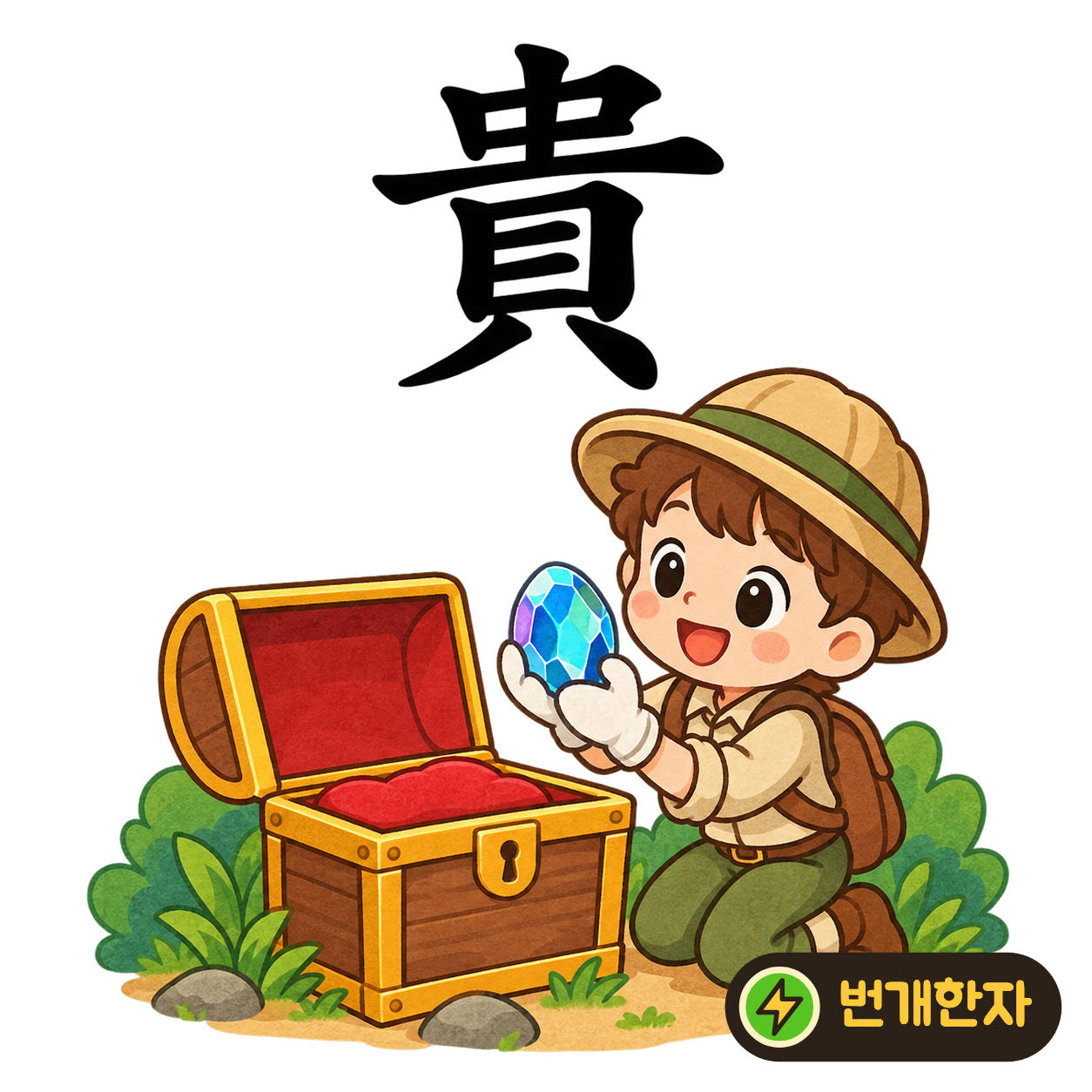 貴: 윗부분 아래에 조개 貝가 있어요. 소중하고 귀한 조개를 높이 올려 두었다고 상상해요. (기억 그림)
