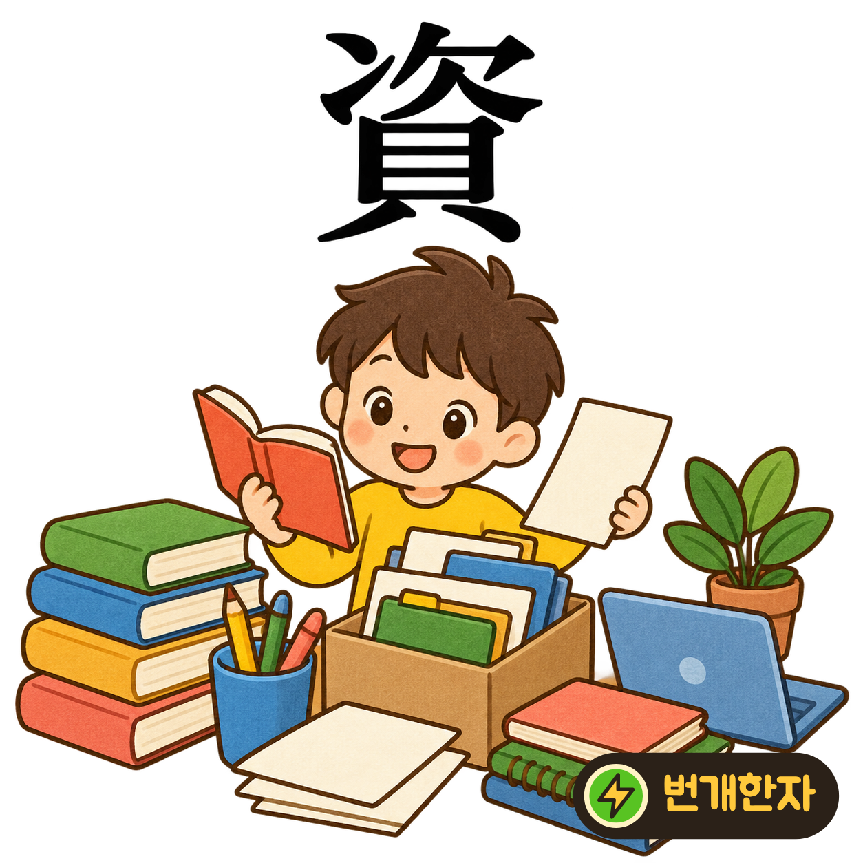 資: 버금 次 아래에 조개 貝가 있어요. 다음에 쓸 재물을 차례로 모아 두어요. (기억 그림)