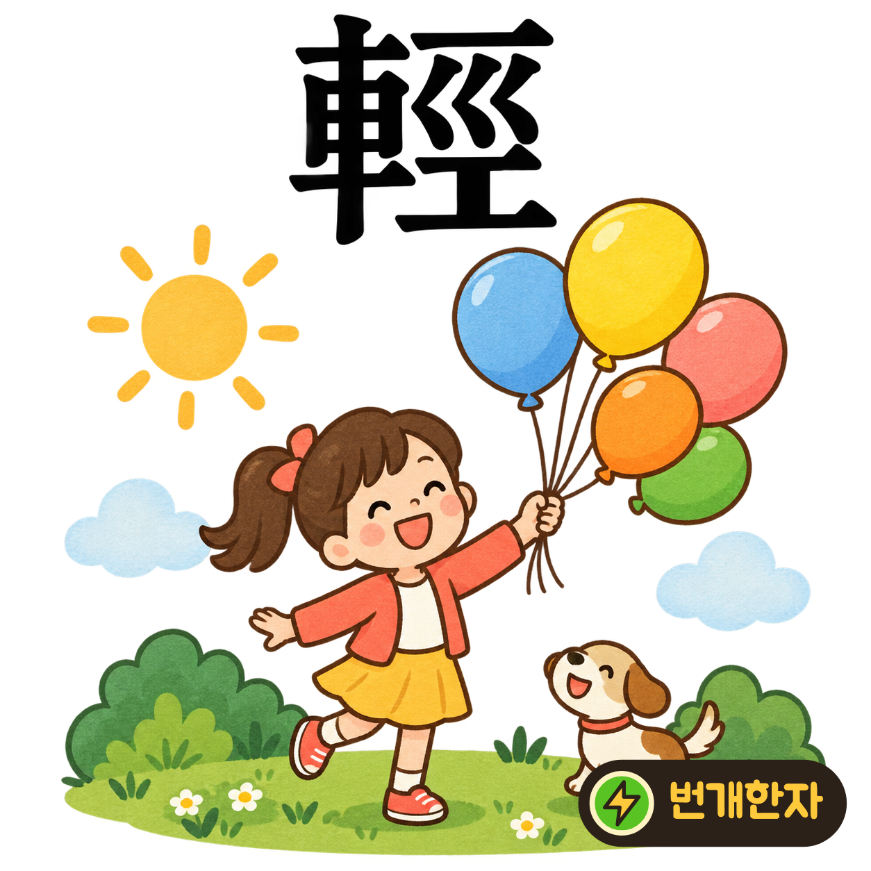 輕: 수레 車 옆에 巠이 있어요. 짐이 적어 가볍게 굴러가는 수레를 상상해요. (기억 그림)