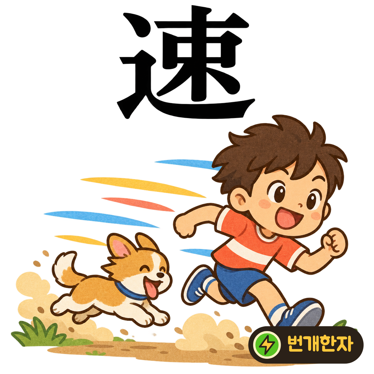 速: 길 모양 辶 안에 묶을 束이 있어요. 짐을 묶어 길을 빠르게 달려가는 모습이에요. (기억 그림)