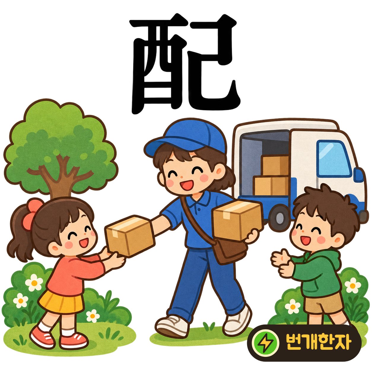 配: 술병을 닮은 酉 옆에 몸 己가 있어요. 내 몫의 병과 짝을 맞추어 나누는 모습을 상상해요. (기억 그림)