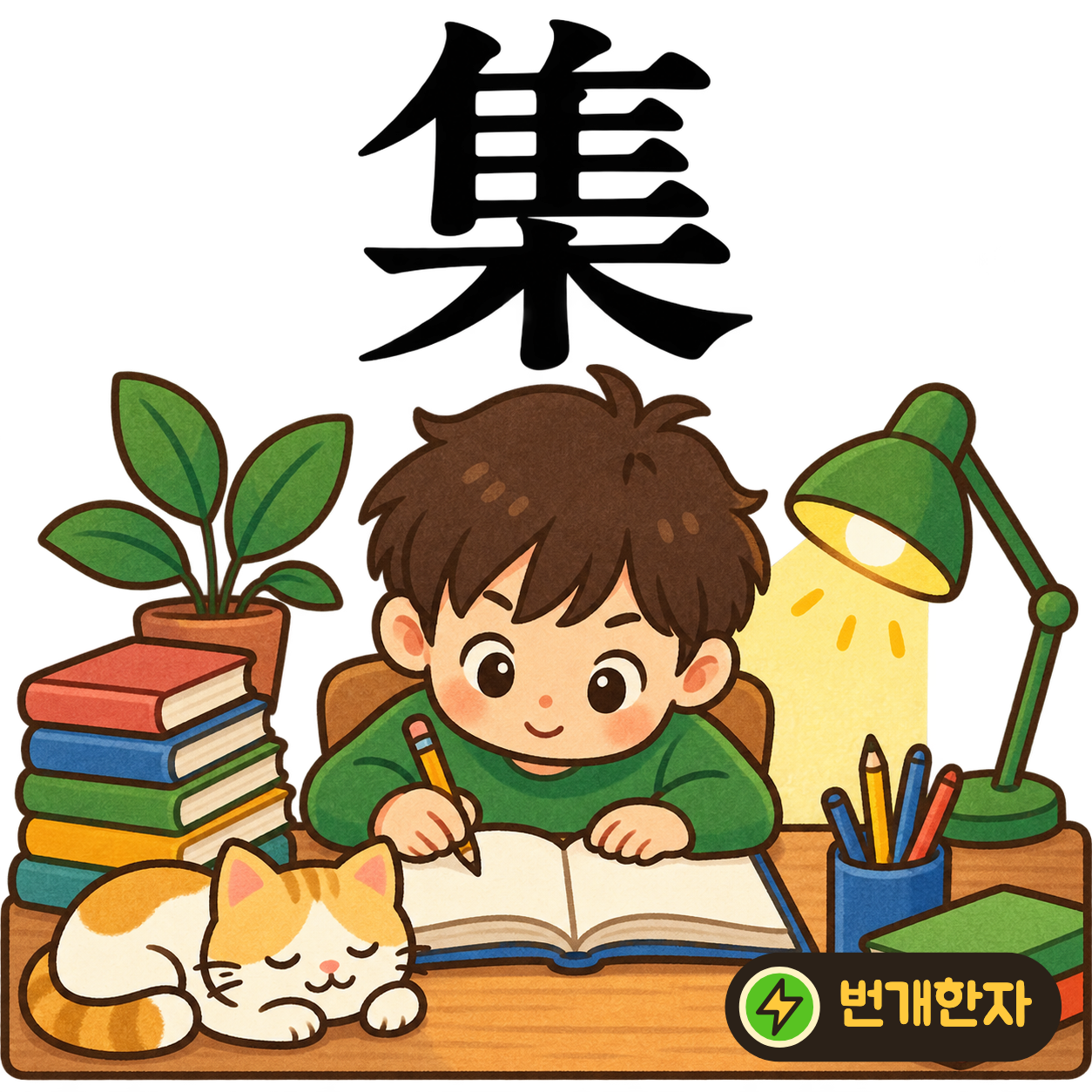 集: 새 隹 아래에 나무 木이 있어요. 새들이 한 나무로 모여드는 모습이에요. (기억 그림)