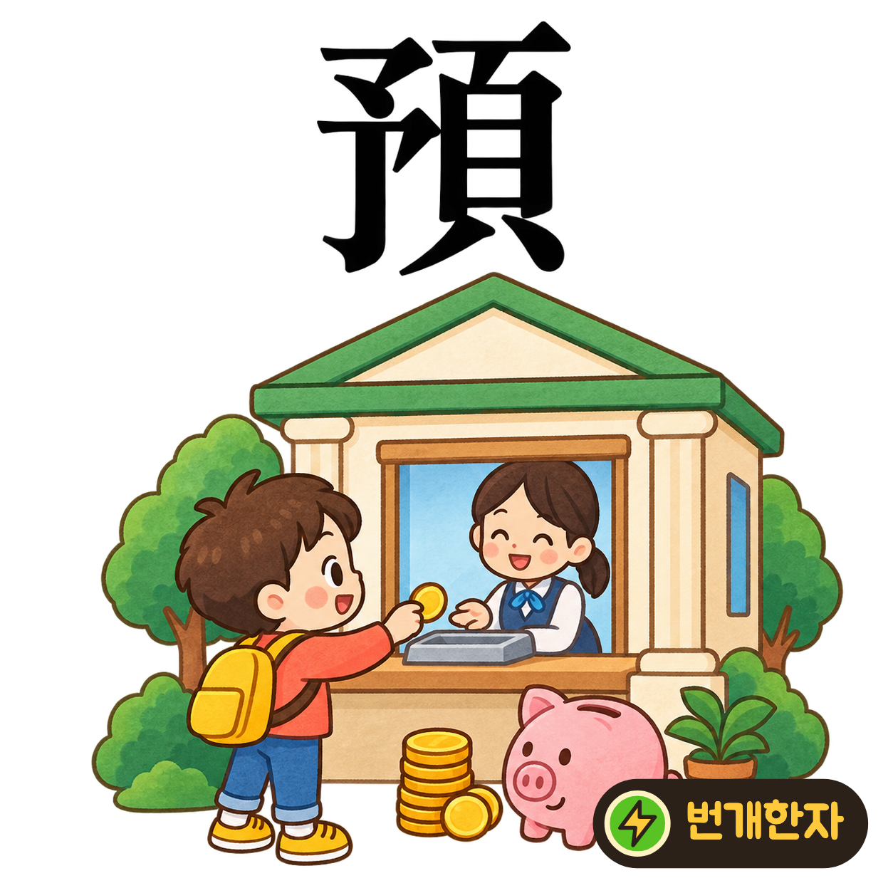 預: 미리 予 옆에 머리 頁가 있어요. 미리 머릿속으로 생각하고 맡길 일을 준비해요. (기억 그림)