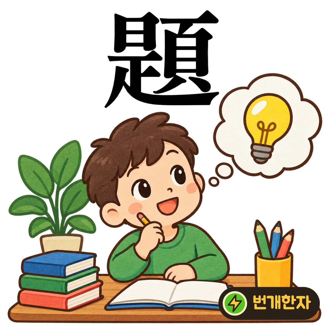 題: 옳을 是 옆에 머리 頁가 있어요. 글의 머리 부분에 ‘이것이 제목’이라고 표시해요. (기억 그림)