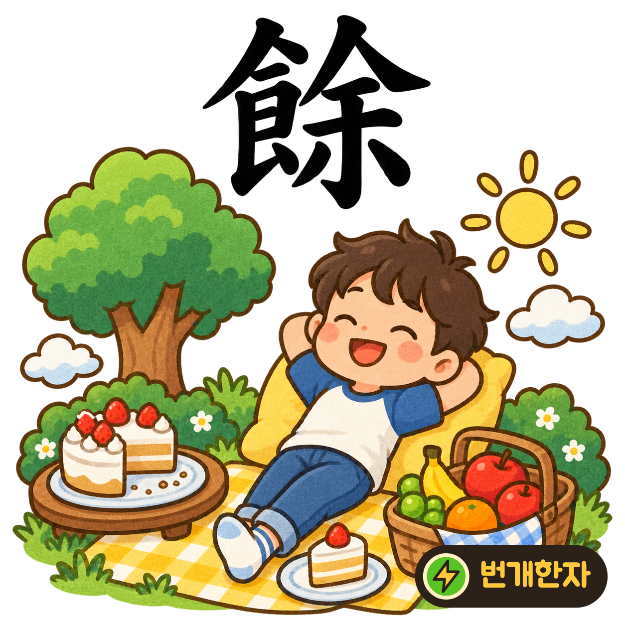 餘: 밥 食의 옆모양 옆에 나 余가 있어요. 내가 먹고도 음식이 넉넉히 남은 모습을 상상해요. (기억 그림)