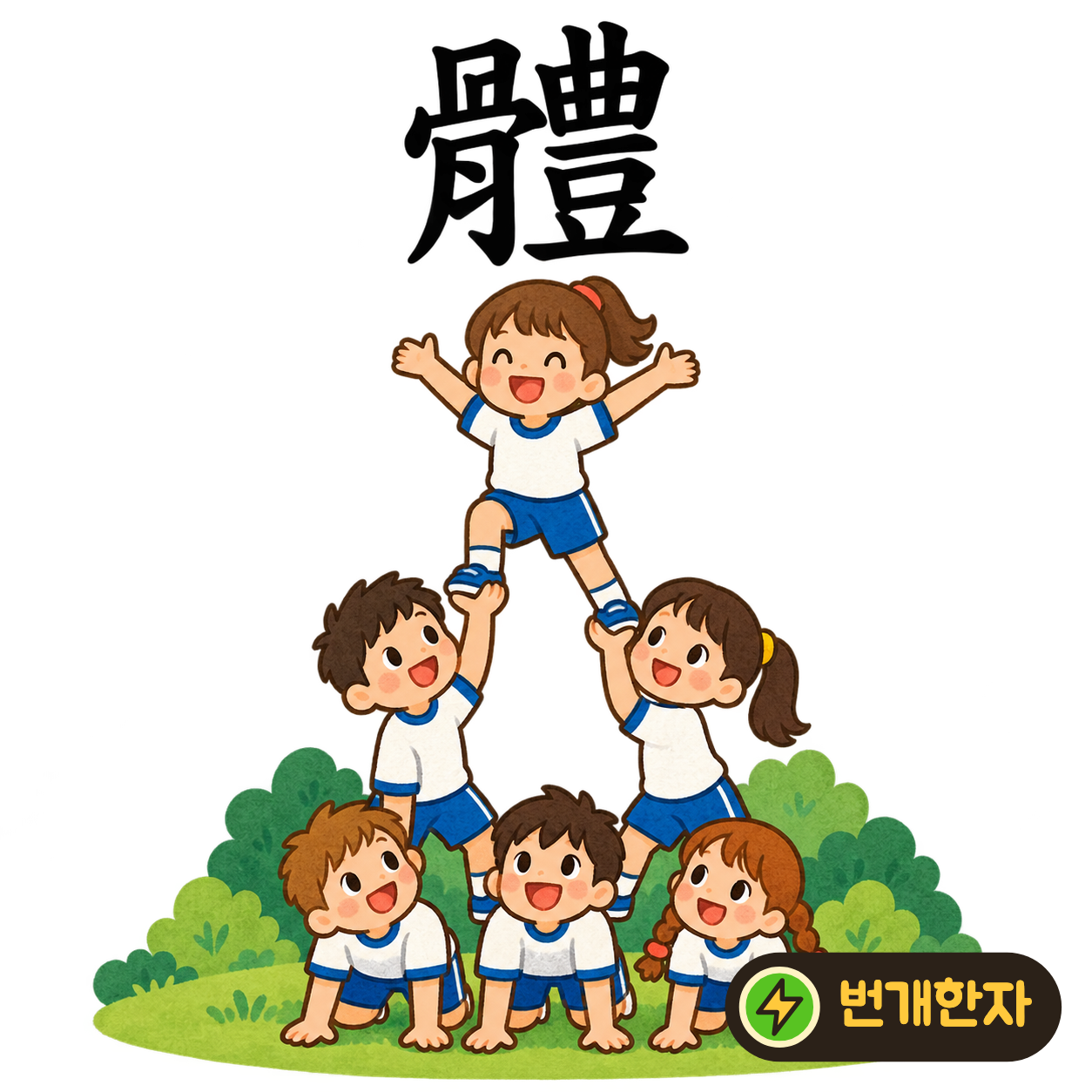 體: 뼈 骨 옆에 豊이 있어요. 뼈와 여러 부분이 모여 튼튼한 몸을 이뤄요. (기억 그림)